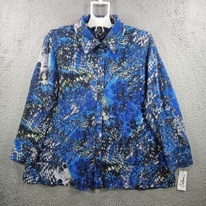 NEW Calessa Shirt Top Women XL Button Up Stretch Graphic Blue Gray